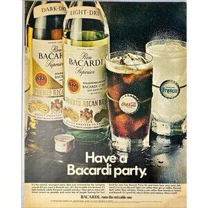 BACARDI RUM "the mixable one; Have a Bacardi Party" Vintage Print Ad 1970